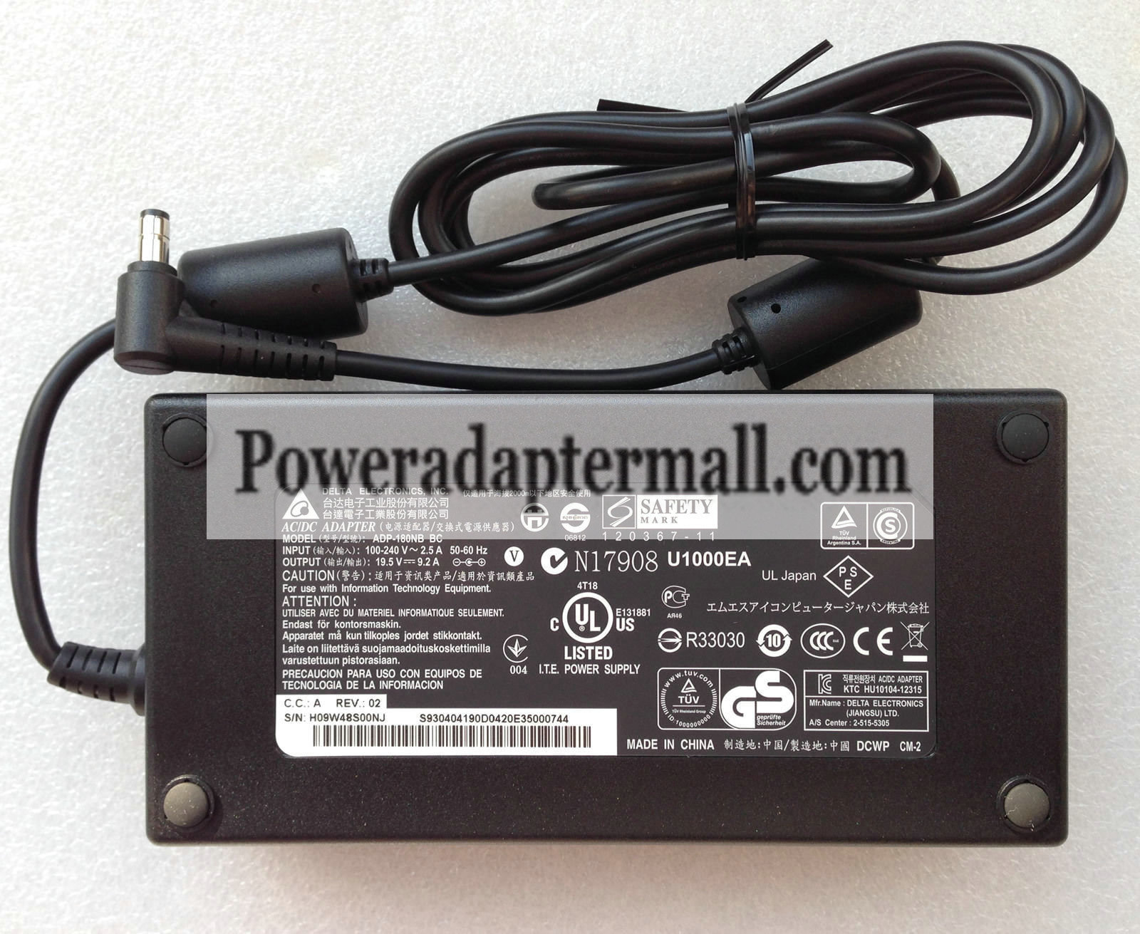 19.5V 9.2A 180W Clevo Terransforce P150EM AC Adapter Charger